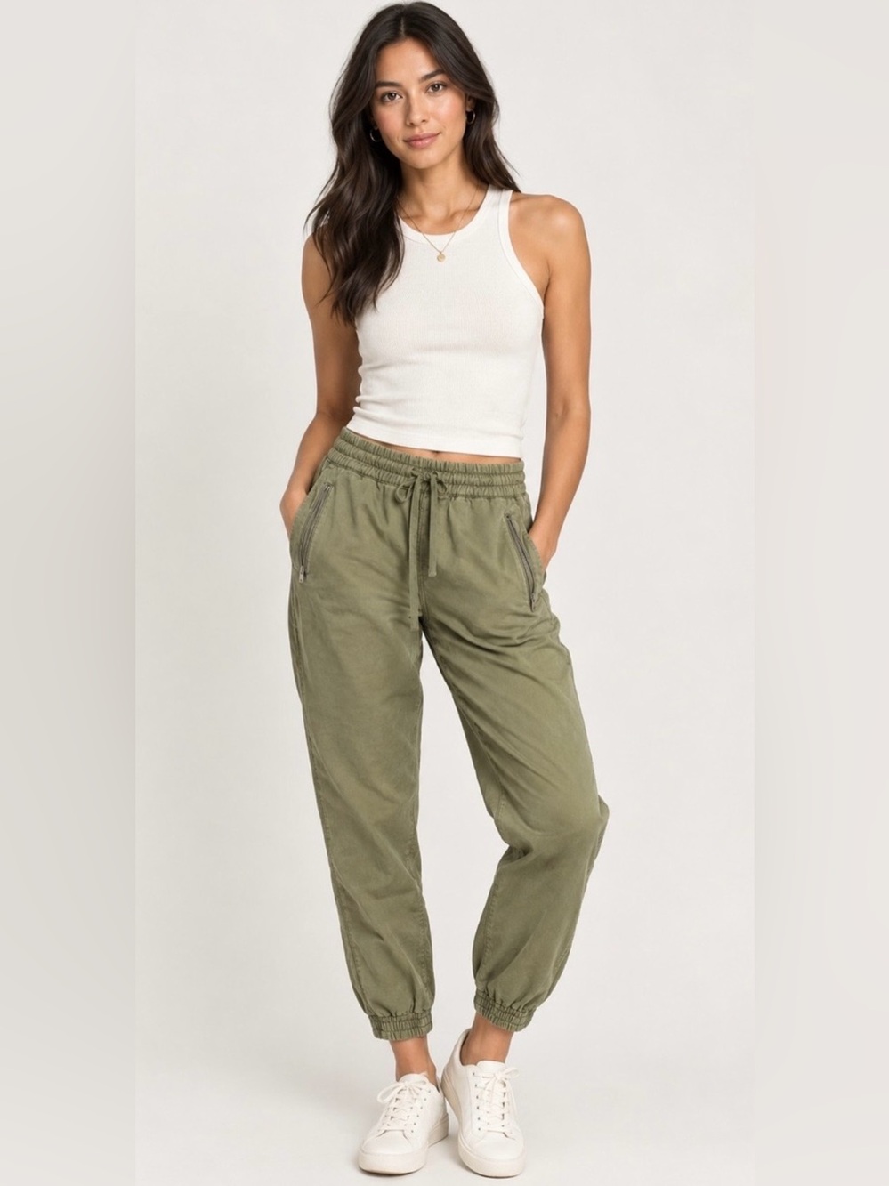 TNA Olive Green Zip-Pocket Joggers